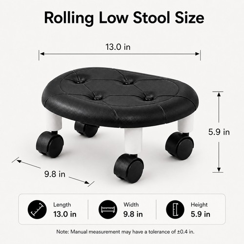 Black low rolling stool with - black,